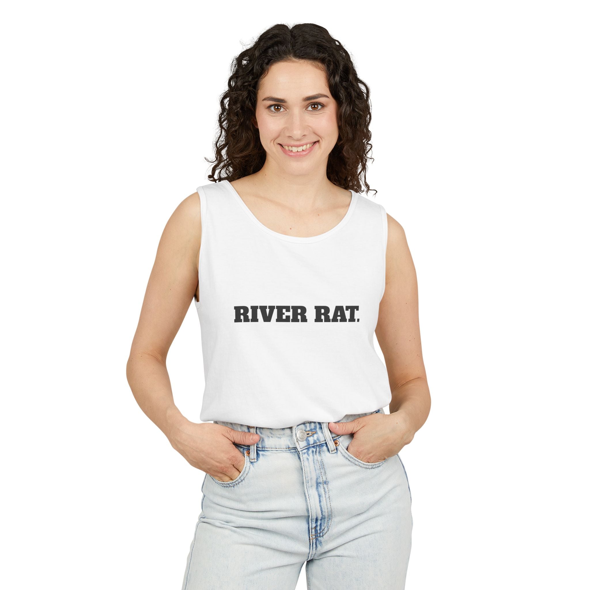 River Rat Tank Top — Vintage Fishing Graphic Sleeveless Shirt