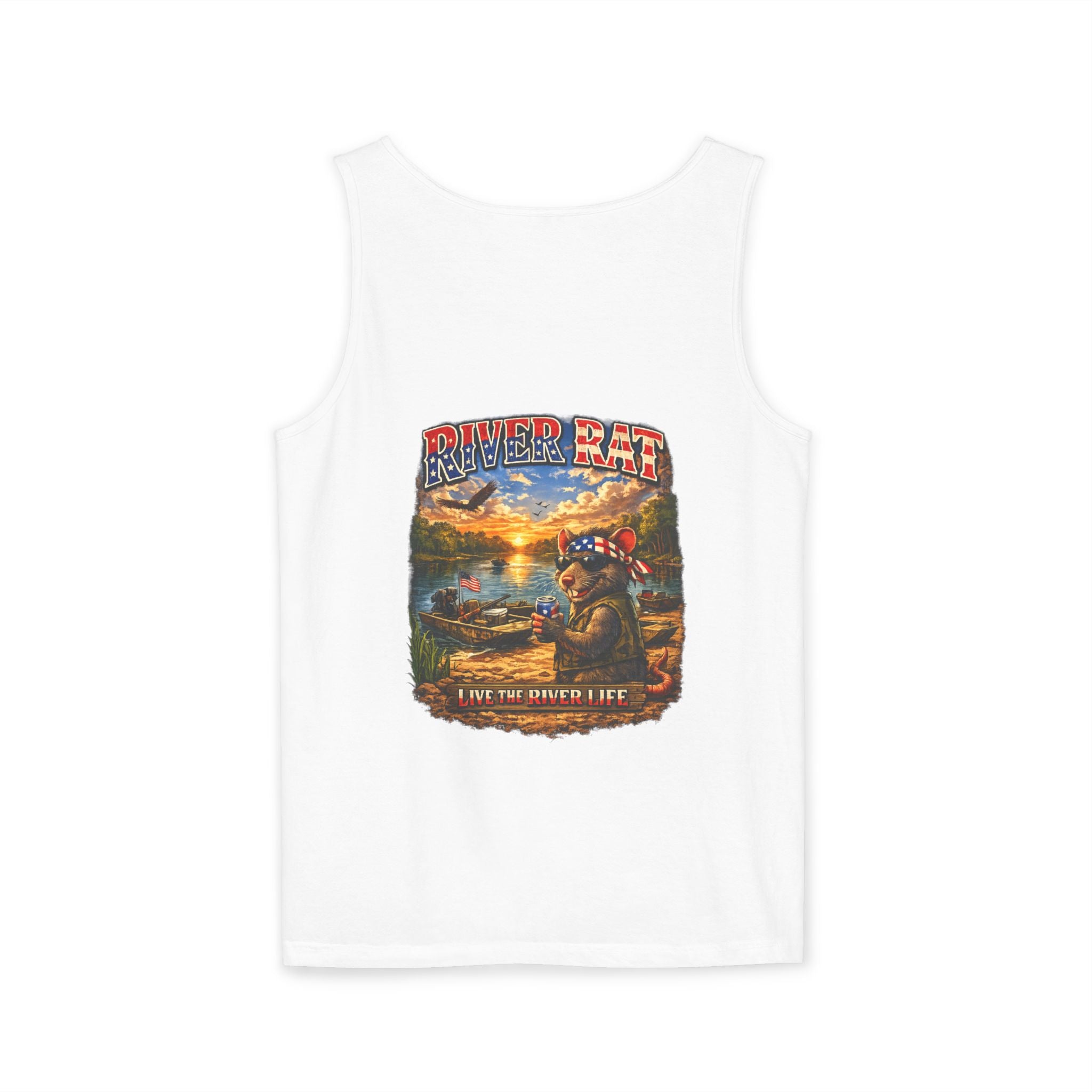 River Rat Tank Top — Vintage Fishing Graphic Sleeveless Shirt