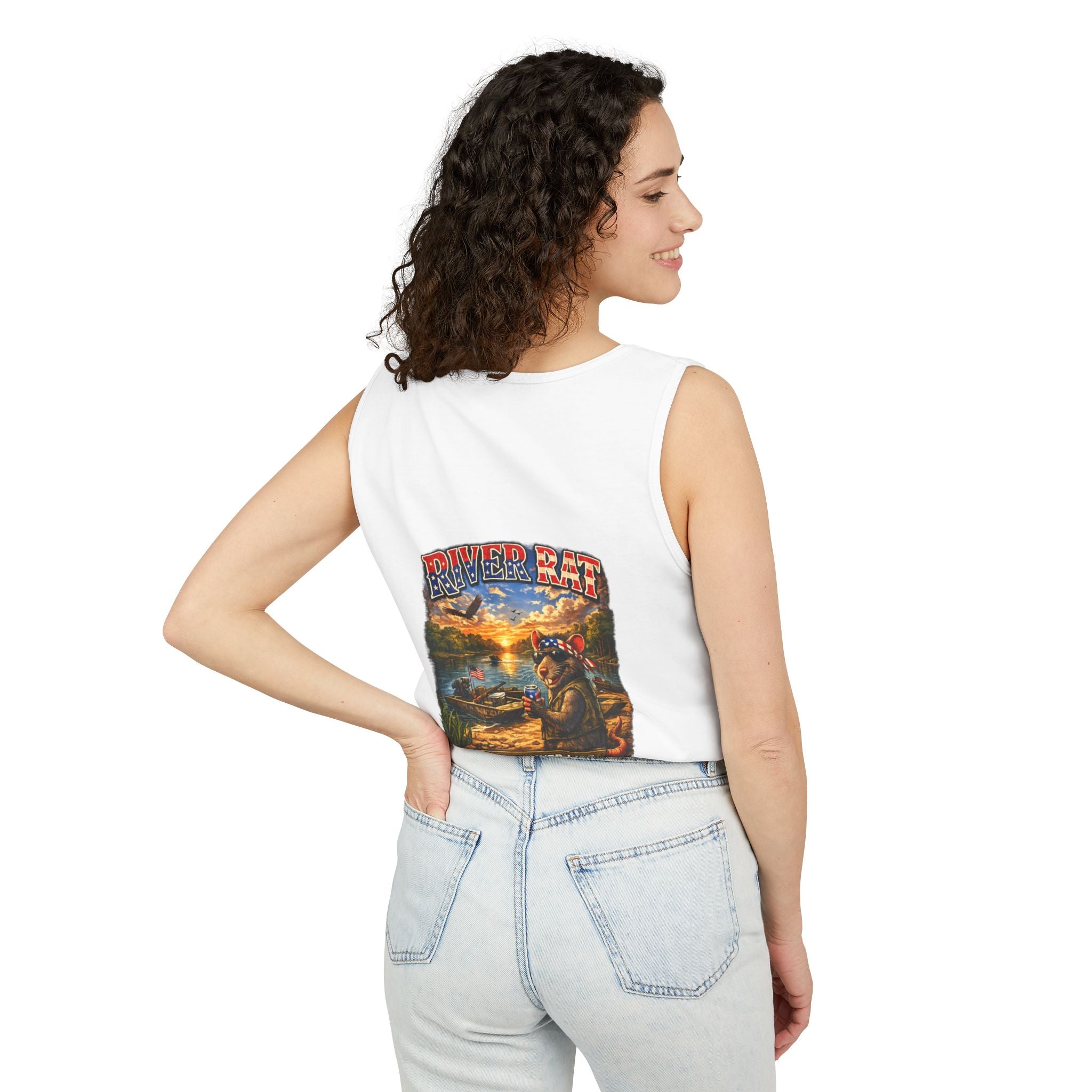 River Rat Tank Top — Vintage Fishing Graphic Sleeveless Shirt