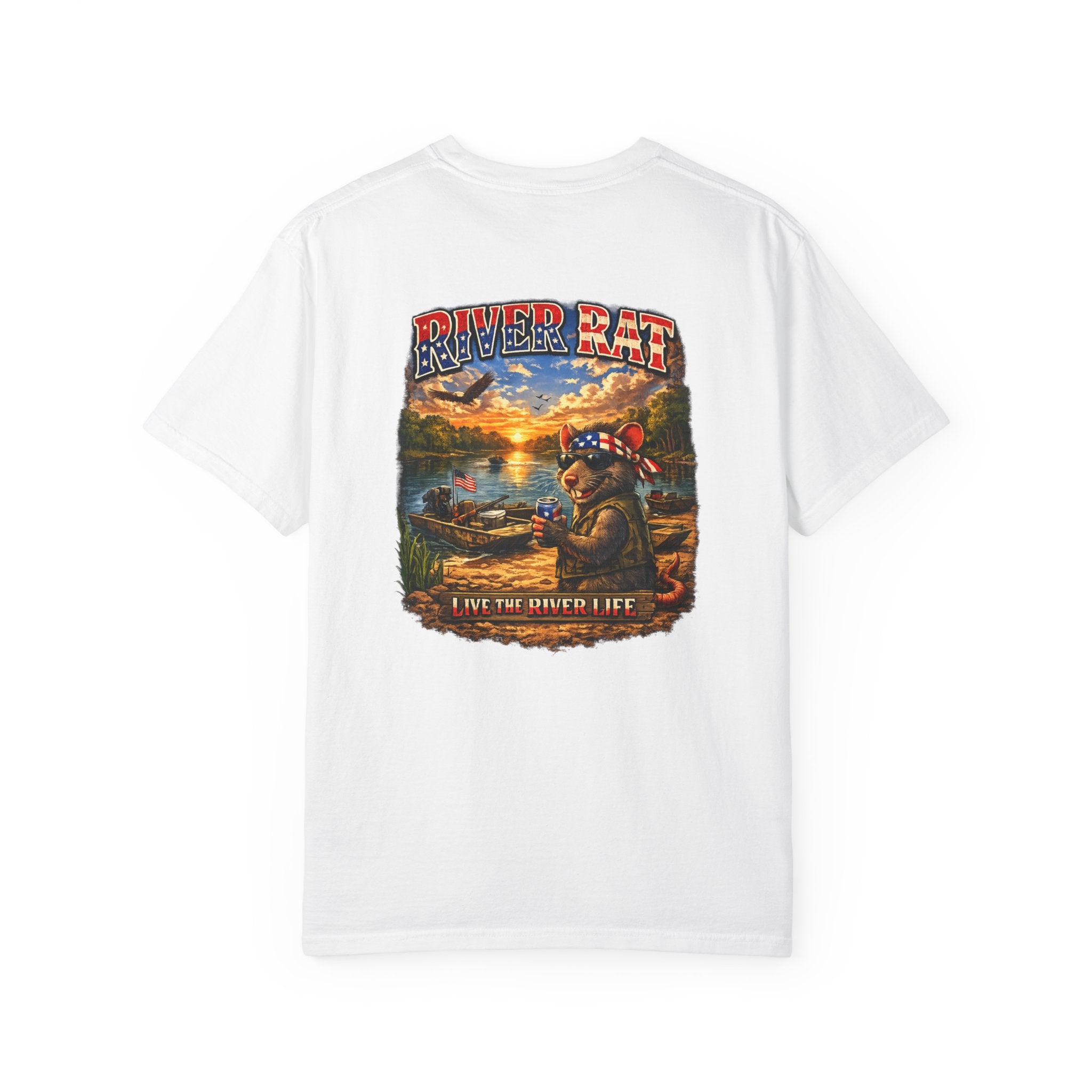 River Rat T-shirt | Fishing Sunset Graphic, Outdoor River Life