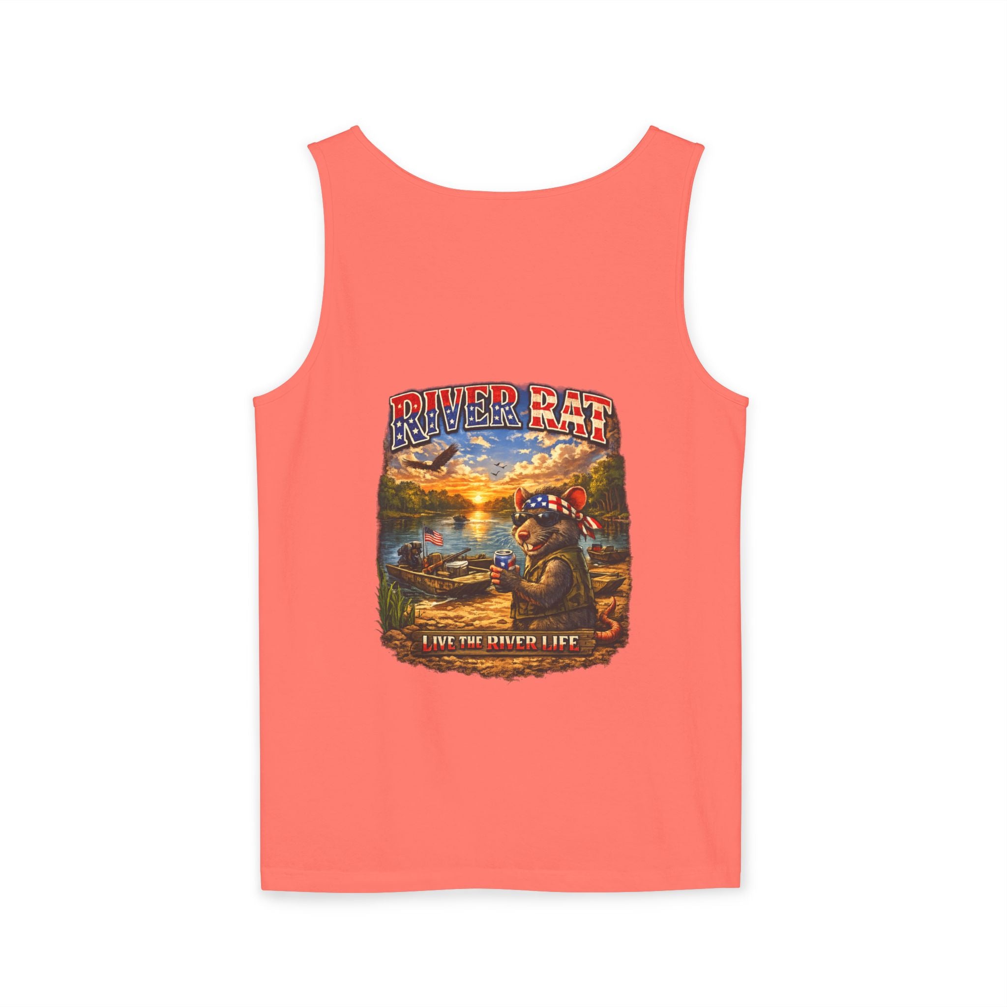 River Rat Tank Top — Vintage Fishing Graphic Sleeveless Shirt